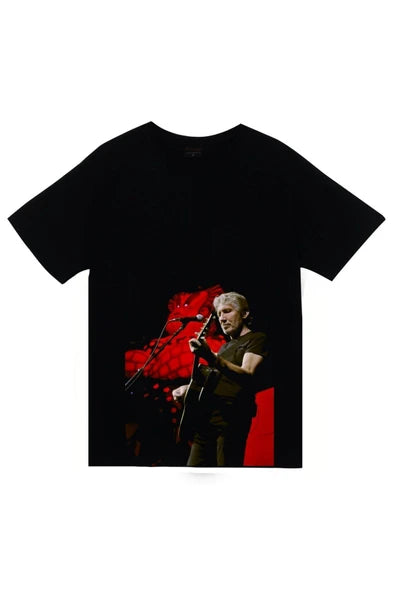 Pink Floyd Kırmızı sahne ışığında gitar baskılı siyah tişört