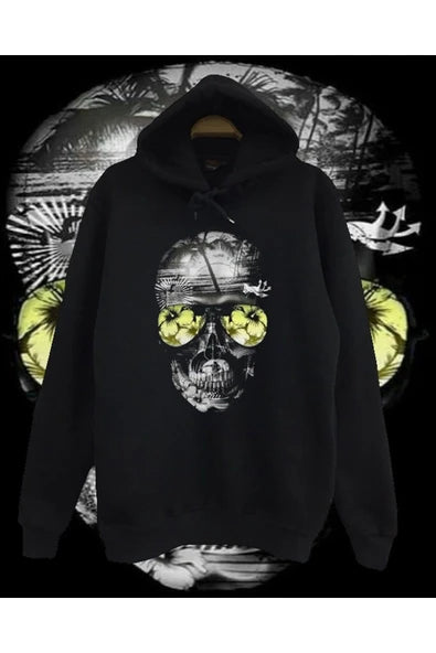 Kurukafa baskılı siyah kapüşonlu sweatshirt
