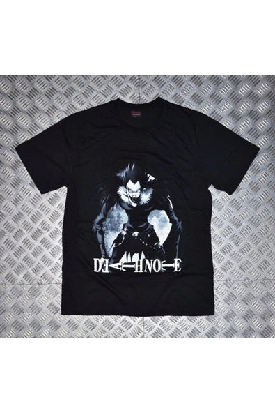 fame-stoned Death Note Anime Baskılı Unisex %100 Pamuk Siyah T-shirt