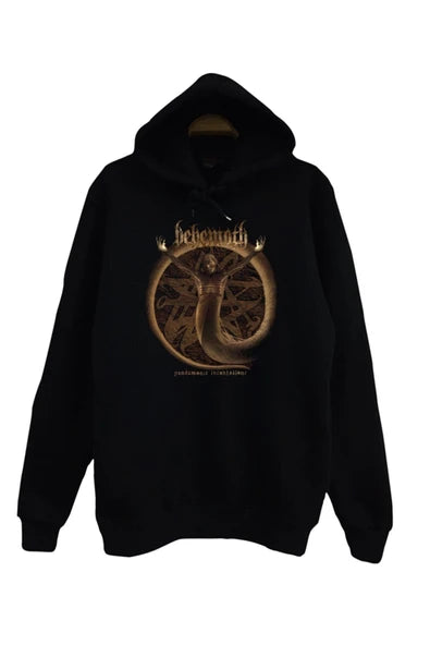 Behemoth Pandemonic Incantations' altın baskılı siyah kapüşonlu sweatshirt