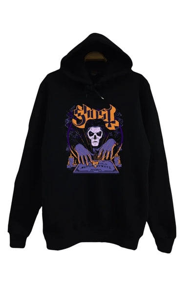 Ghost Mor tonlu Papa Emeritus baskılı siyah kapüşonlu sweatshirt
