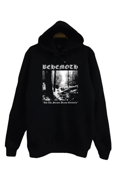 Behemoth And The Forests Dream baskılı siyah kapüşonlu sweatshirt