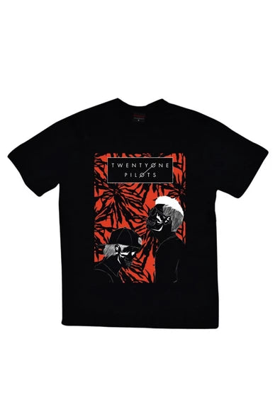 fame-stoned Twenty One Pilots Baskılı Unisex %100 Siyah T-shirt