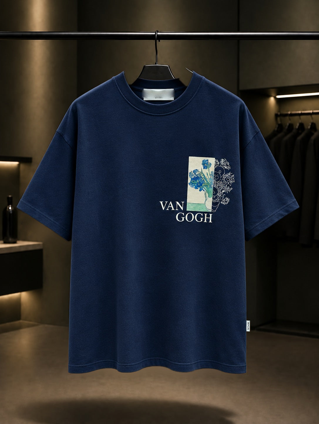 Van Gogh Süsenler Oversize Tişört – Lacivert ön