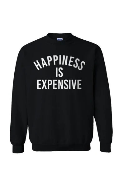 Happiness Is Expensive baskılı siyah sweatshirt