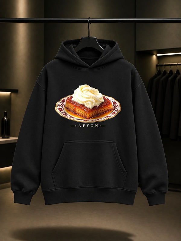 Afyon Kaymaklı Ekmek Kadayıfı Kapüşonlu Sweatshirt – Siyah