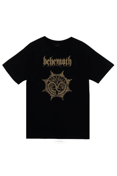 Behemoth Logosu ve altın işlemeli baskılı siyah tişört