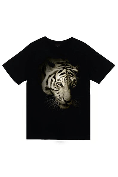 fame-stoned Aslan Baskılı Unisex %100 Pamuk Siyah T-shirt