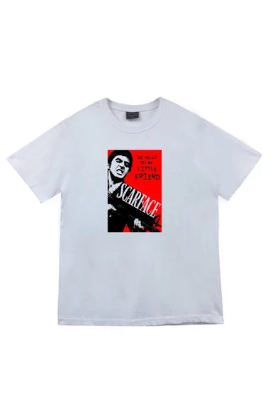 fame-stoned Scarface Tony Montana Baskılı Unisex %100 Pamuk Beyaz T-shirt