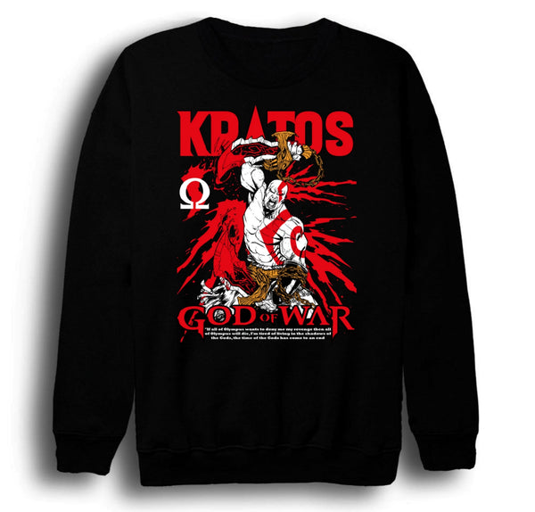 God Of War - Kratos kırmızı-beyaz baskılı siyah sweatshirt