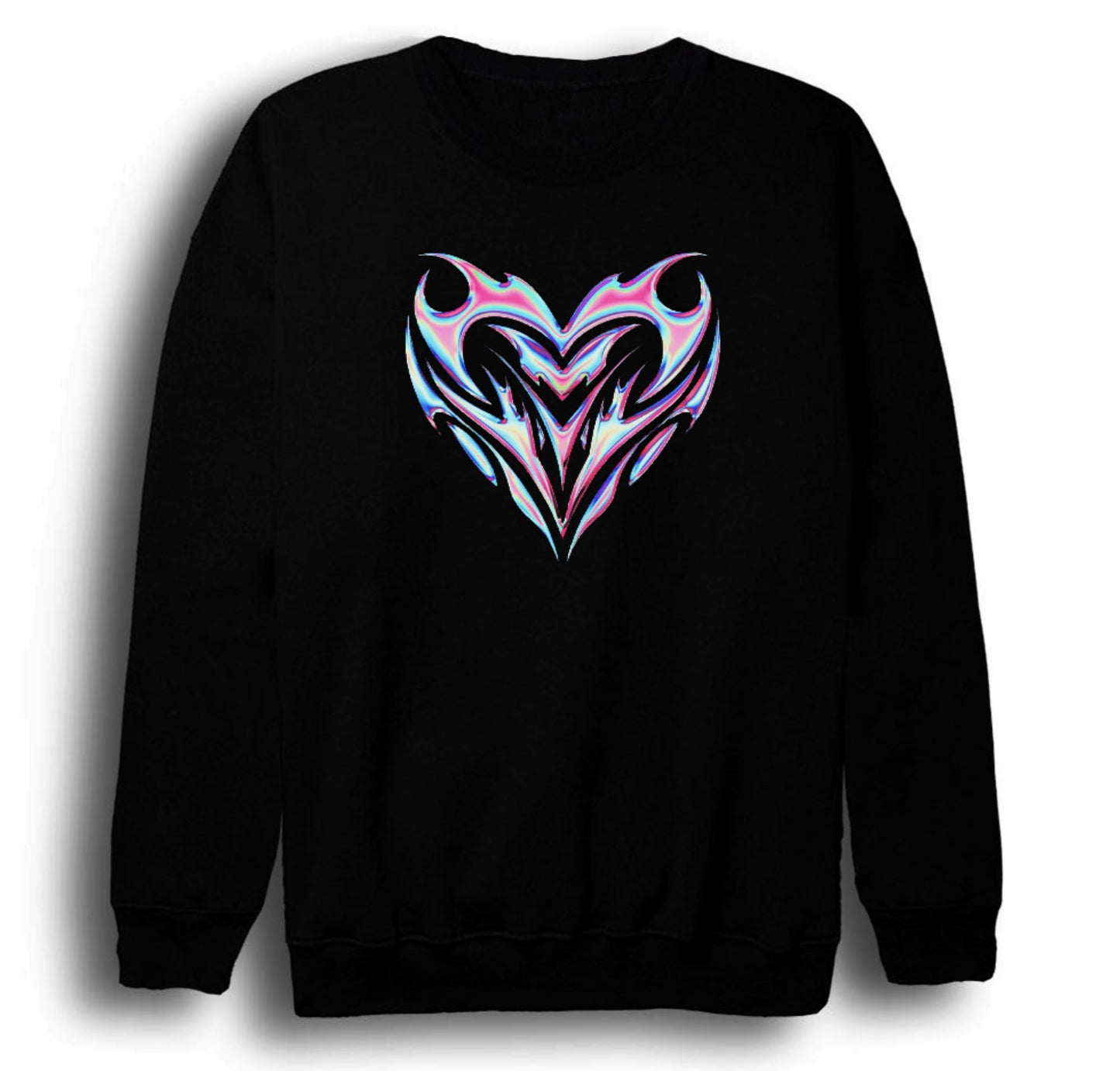 Irisdicent Hearth Baskılı Unisex %100 Pamuk Bisiklet Yaka Siyah Sweatshirt