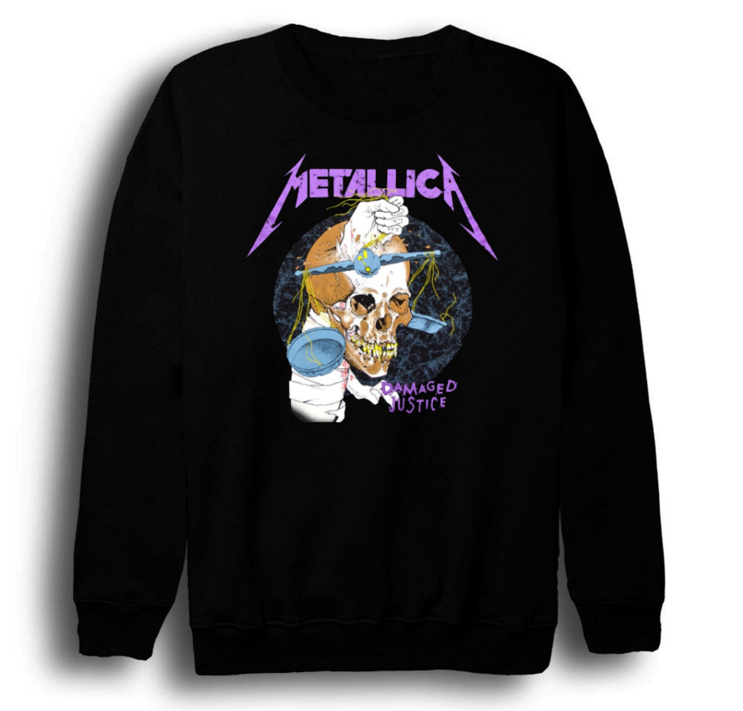 Metallica Baskılı Unisex %100 Pamuk Bisiklet Yaka Siyah Sweatshirt