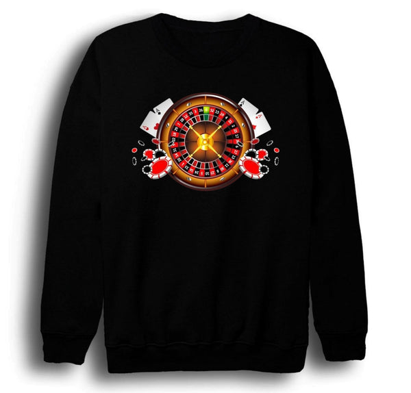 Rulet - Kumar - Kağıt - Zar - Casino baskılı siyah sweatshirt