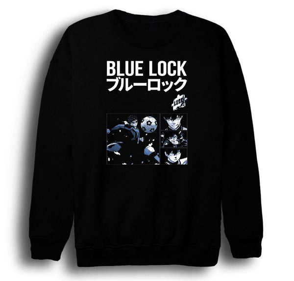 Blue Lock Anime baskılı siyah sweatshirt