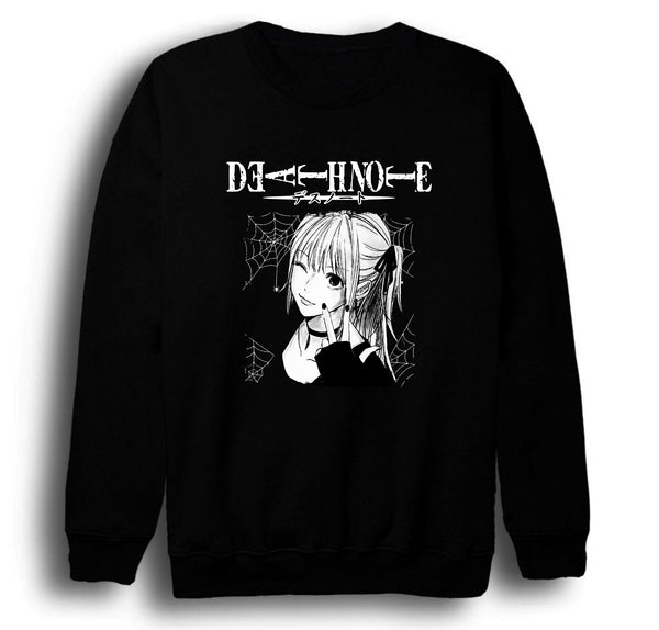 Death Note - Misa Amane portresi baskılı siyah sweatshirt