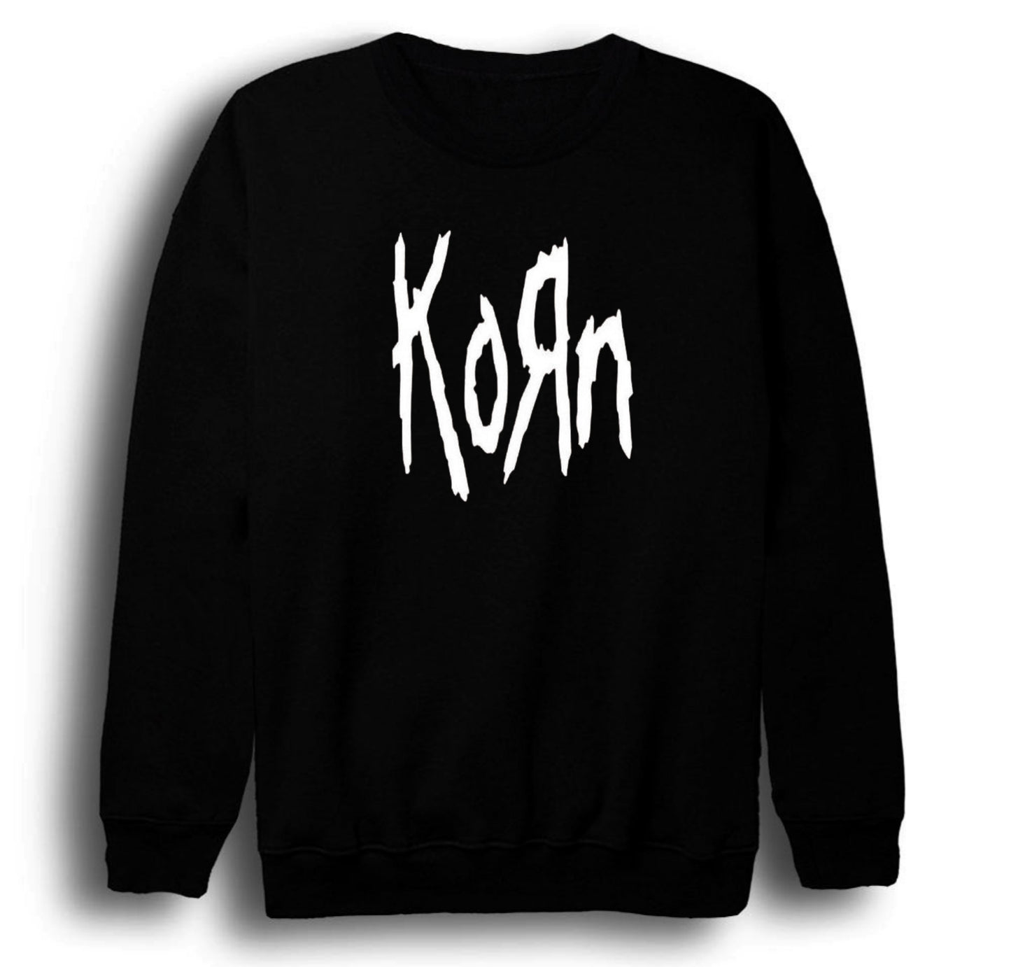 Korn Baskılı Unisex %100 Pamuk Bisiklet Yaka Siyah Sweatshirt