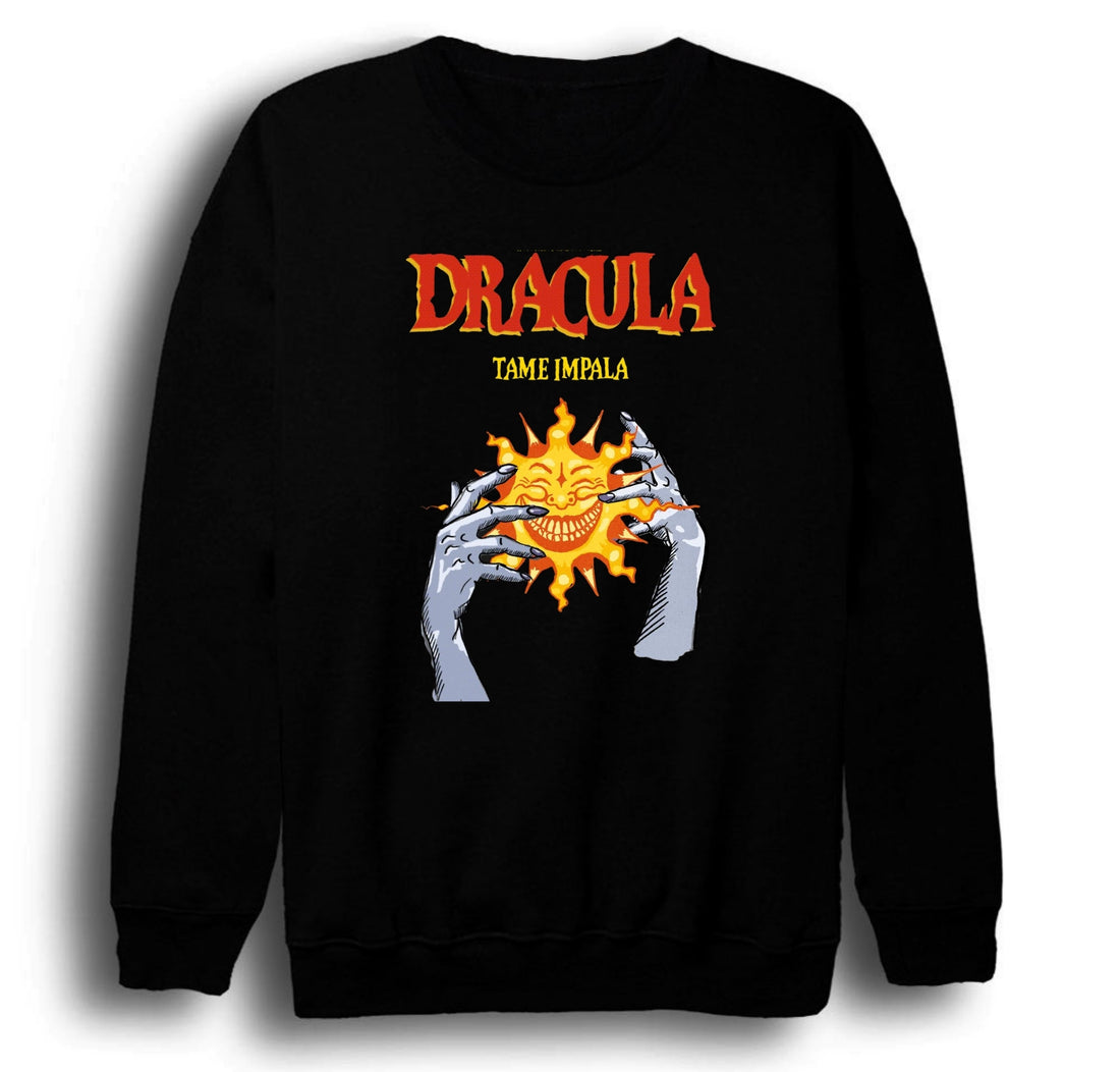 Tame Impala Müzik Grubu - Dracula baskılı siyah sweatshirt