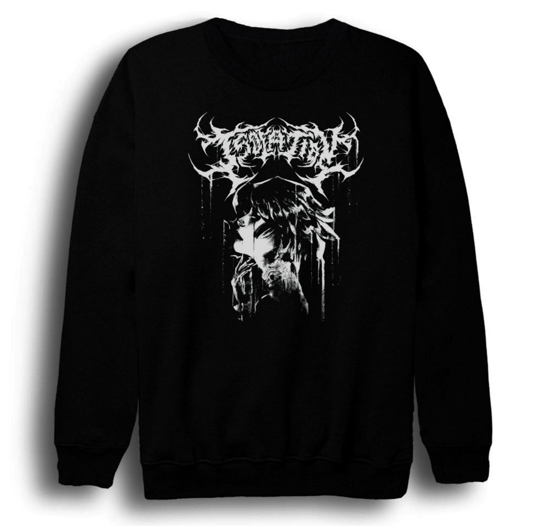 Gothic Black metal tarzı okunması baskılı siyah sweatshirt