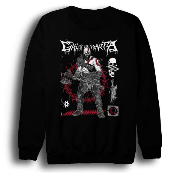 God Of War - Kratos Ghost Sparta baskılı siyah sweatshirt