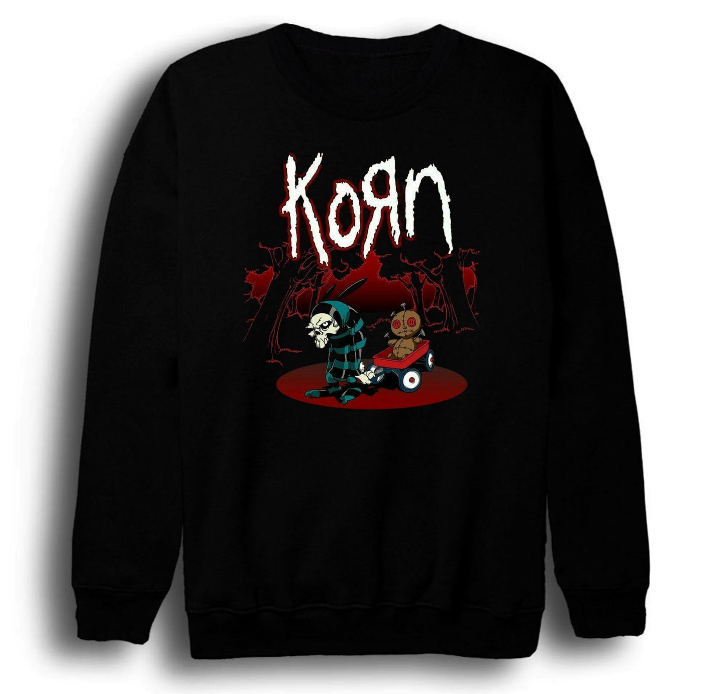 Korn - Issues - Albüm Baskılı Unisex %100 Pamuk Bisiklet Yaka Siyah Sweatshirt