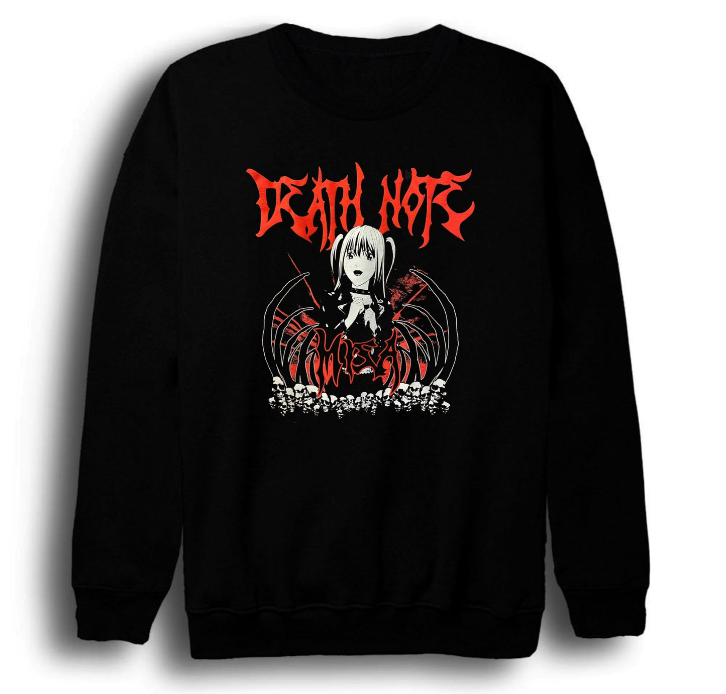 Death Note - Misa Amane - Anime Baskılı Unisex %100 Pamuk Bisiklet Yaka Siyah Sweatshirt