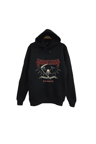 Dissection Kırmızı gotik grup yazısı baskılı siyah kapüşonlu sweatshirt