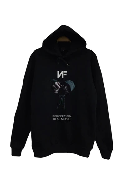 Nf Perception' albüm baskılı siyah kapüşonlu sweatshirt