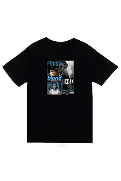 fame-stoned Frank Ocean Baskılı Unisex %100 Pamuk Siyah T-shirt