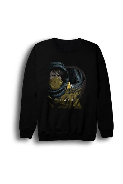Dark (Netflix) - kapüşonlu figür baskılı siyah sweatshirt