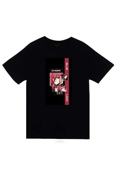 fame-stoned Blue Lock Chigiri Hyoma Anime Baskılı Unisex %100 Pamuk Siyah T-shirt
