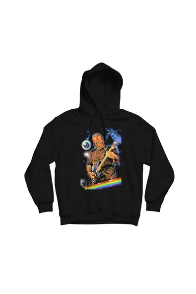 Pink Floyd Gitar çalan müzisyen illüstrasyonu baskılı siyah kapüşonlu sweatshirt