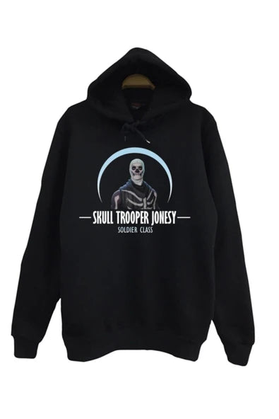Fortnite baskılı siyah kapüşonlu sweatshirt