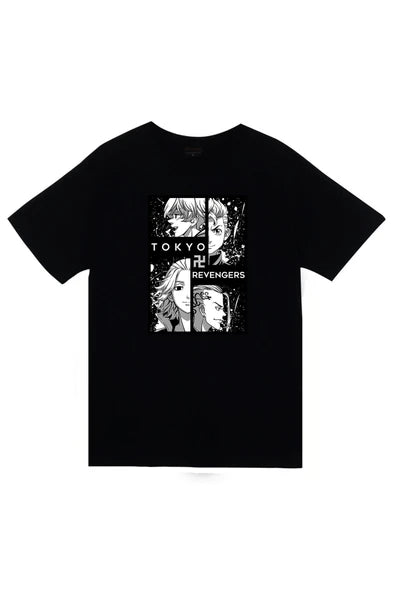 fame-stoned Tokyo Revengers Anime Baskılı Unisex %100 Pamuk Siyah T-shirt