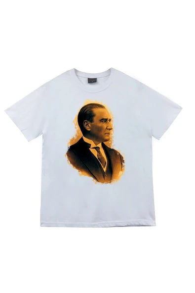 fame-stoned Gazi Mustafa Kemal Atatürk Baskılı Unisex %100 Pamuk Beyaz T-shirt