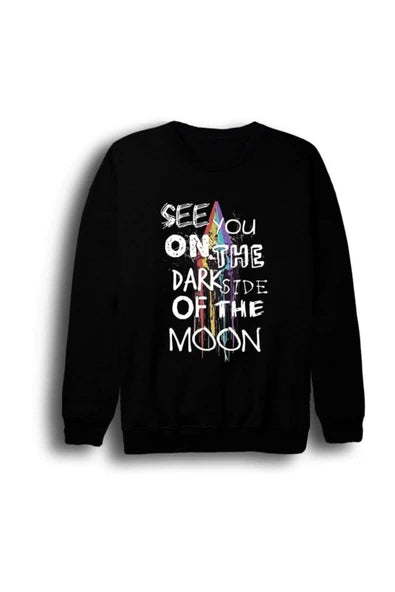 Pink Floyd Prizma ve gökkuşağı dokulu baskılı siyah sweatshirt