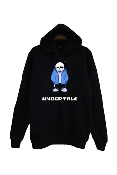Undertale baskılı siyah kapüşonlu sweatshirt
