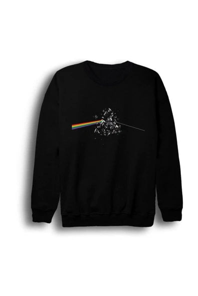 Pink Floyd Prizma ve parçalanan gökkuşağı baskılı siyah sweatshirt