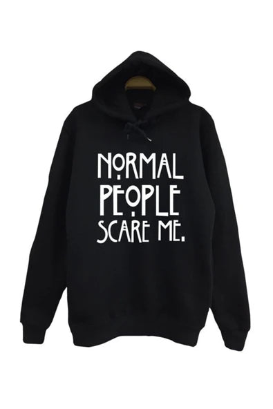 Unisex Siyah American Horror Story baskılı siyah kapüşonlu sweatshirt
