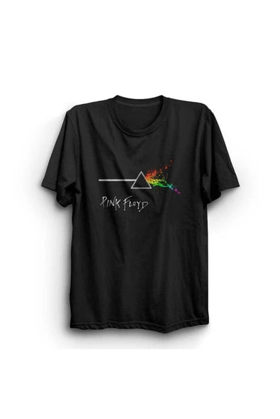 fame-stoned Pink Floyd Baskılı Unisex %100 Pamuk Siyah T-shirt
