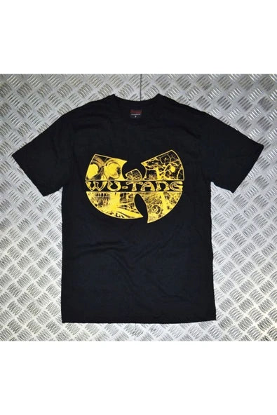 fame-stoned Wutang Baskılı Unisex %100 Pamuk Siyah T-shirt