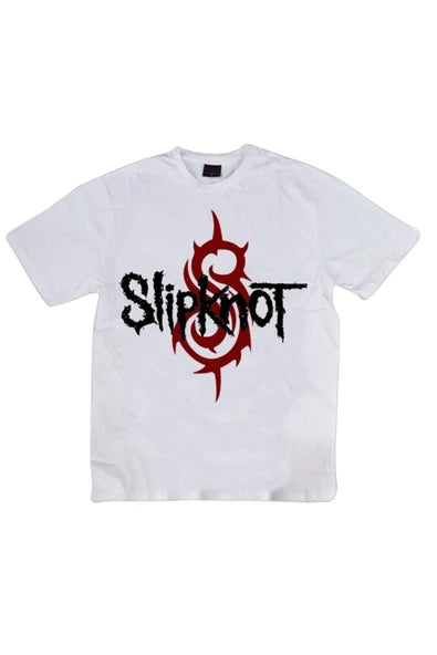 fame-stoned Unisex Beyaz Slipknot Baskılı T-shirt