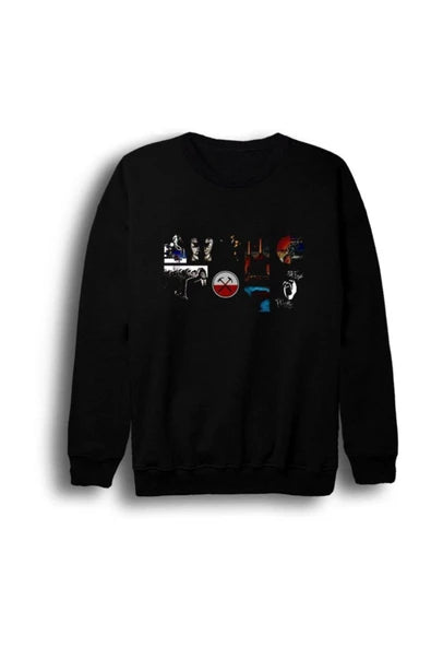 Pink Floyd Küçük fotoğraf ve ikonlardan baskılı siyah sweatshirt
