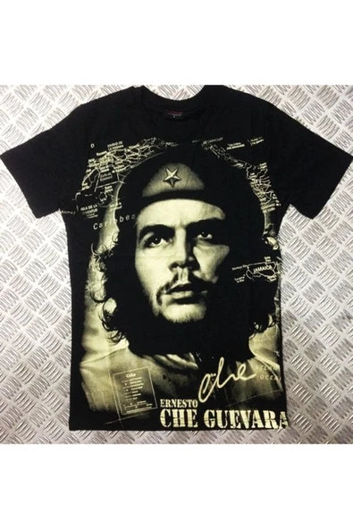 fame-stoned Che Guevara Baskılı Unisex %100 Pamuk Siyah T-shirt
