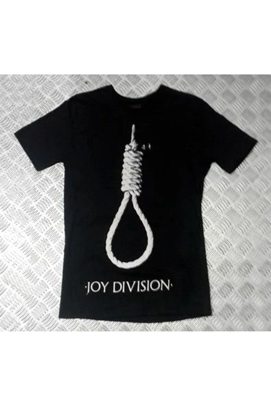 Joy Division Adı ve ilmek/idam düğümü baskılı siyah tişört