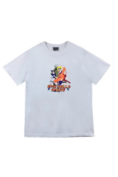 fame-stoned Naruto Anime Baskılı Unisex %100 Pamuk Beyaz T-shirt