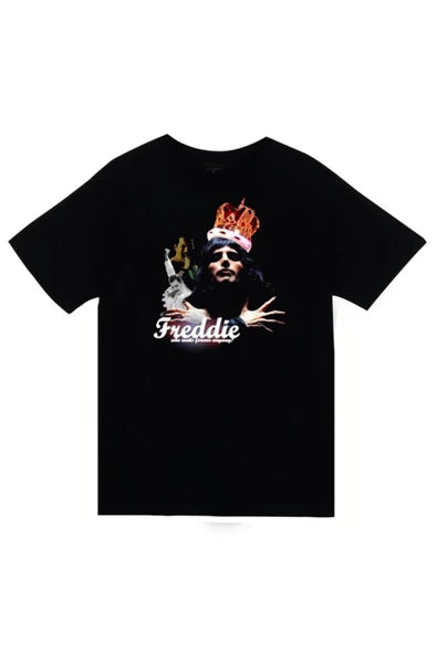 fame-stoned Queen Baskılı Unisex %100 Pamuk Siyah T-shirt
