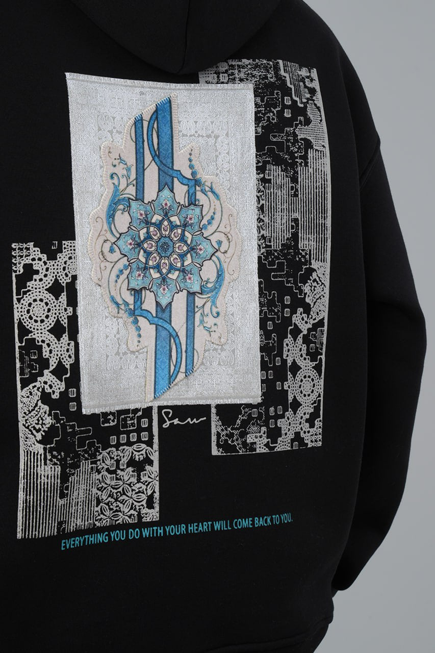 Everything You Do With Your Heart Baskılı Nakışlı %100 Pamuk Unisex Siyah Oversize Sweatshirt