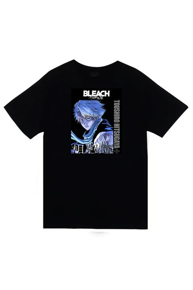 fame-stoned Bleach Tōshirō Hitsugaya Anime Baskılı Unisex %100 Pamuk Siyah T-shirt