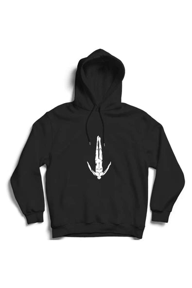 fame-stoned Unisex Siyah Swimming Baskılı Kapüşonlu Sweatshirt