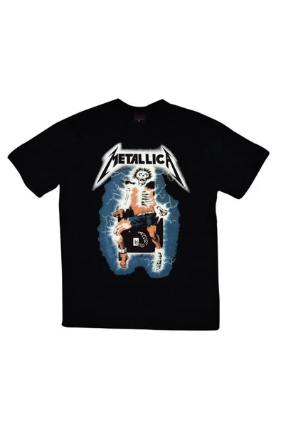 Metallica Ride the Lightning elektrikli baskılı siyah tişört